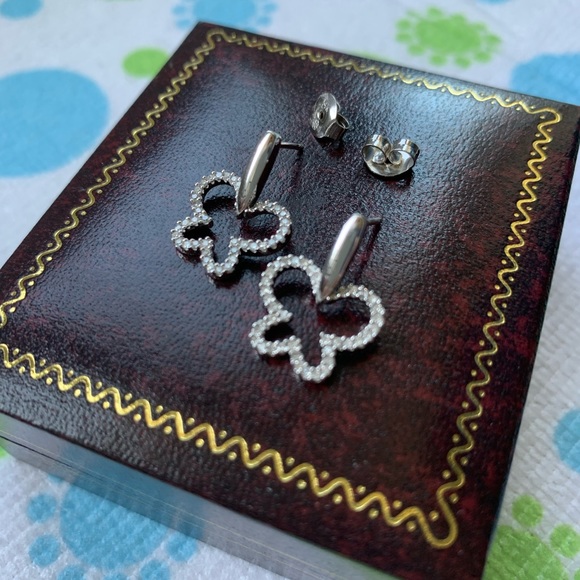 14K Drop Butterfly Diamond Earrings - Picture 3 of 5